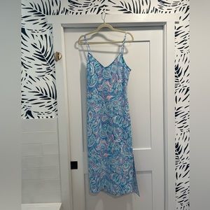 Lilly Pulitzer Maretta Bias Midi Dress Size Large Zanzibar Blue Fish Kiss